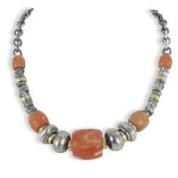 COLLAR PLATA Y ORO CON CORAL