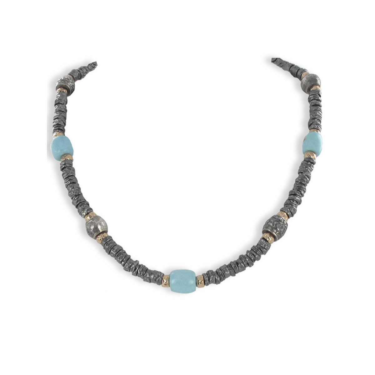 SILVER AND GOLD NECKLACE WITH TURQUOISE