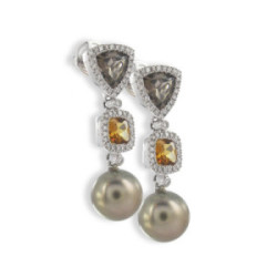 GOLD DIAMOND AND QUARTZ EARRINGS