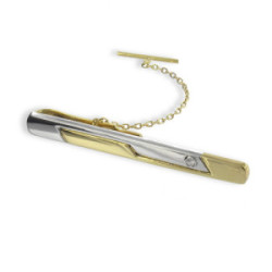 TWO-COLORED GOLD TIE CLIP WITH DIAMOND