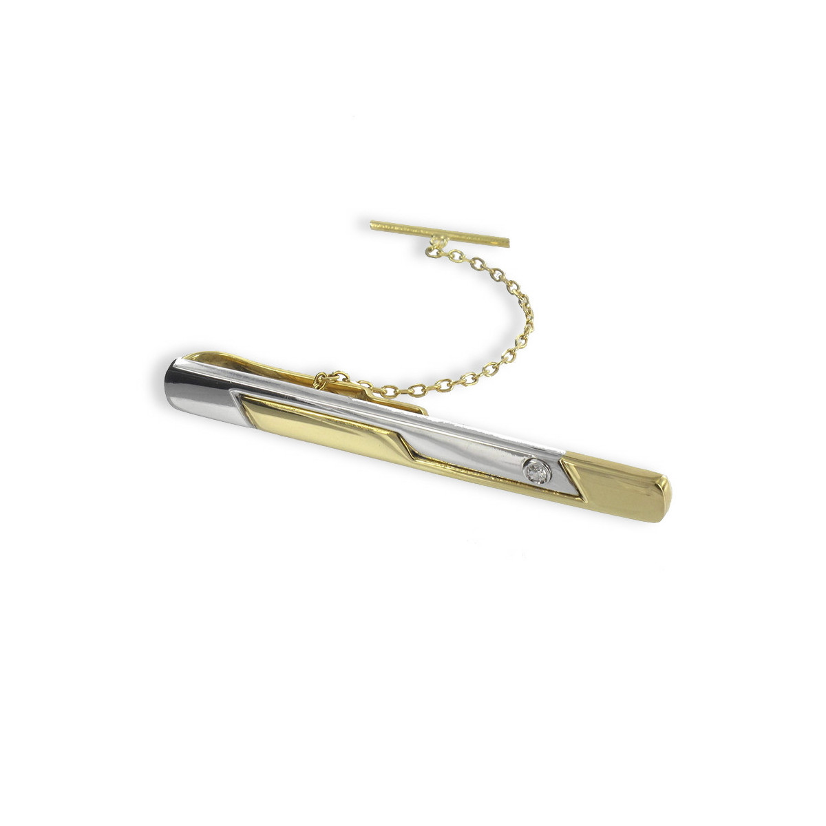 TWO-COLORED GOLD TIE CLIP WITH DIAMOND