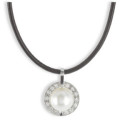 WHITE GOLD PEARL DIAMOND AND LEATHER NECKLACE