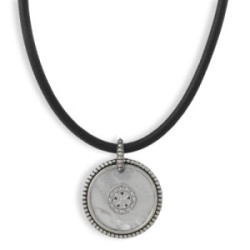 LEATHER SILVER AND MOTHER OF PEARL NECKLACE