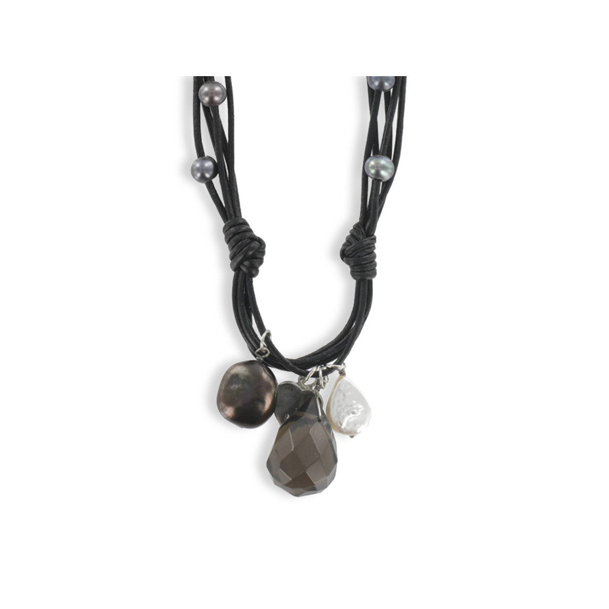 LEATHER NECKLACE WHIT PEARL AND SILVER