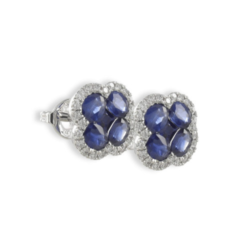 FLOWER EARRINGS WITH 4 LEAVES WITH SAPPHIRES