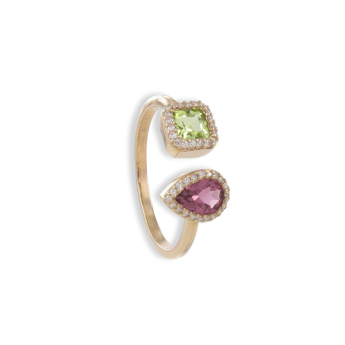 ROSE GOLD RING WITH 2 COLORED STONES