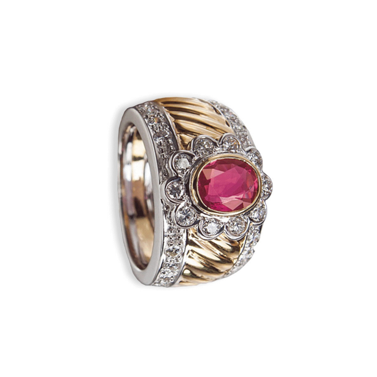 GOLD RING WITH DIAMONDS AND RUBY 1,20 KTES