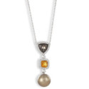 WHITE GOLD QUARTZ  DIAMOND AND PEARL NECKLACE