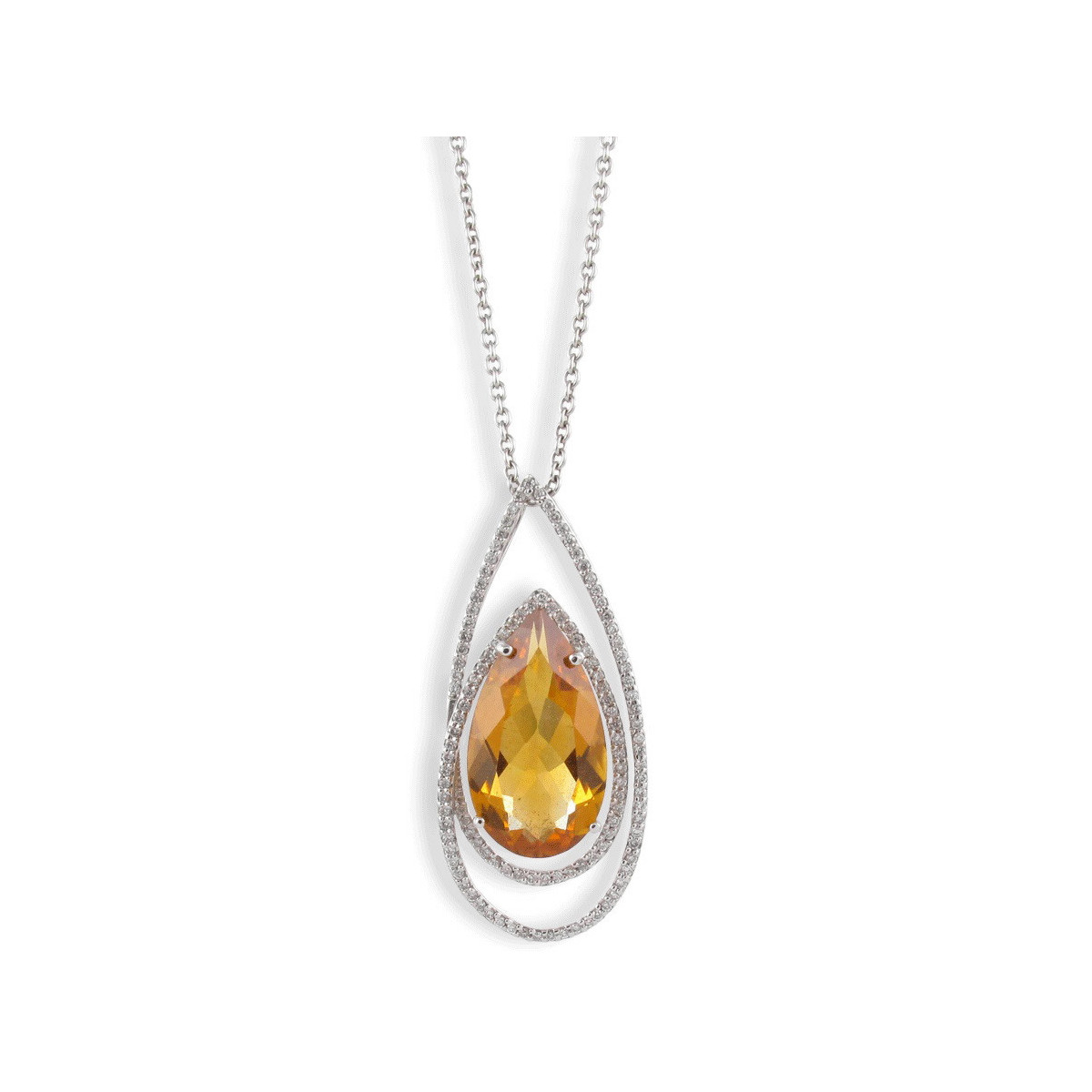 WHITE GOLD DIAMOND AND YELLOW QUARTZ NECKLACE