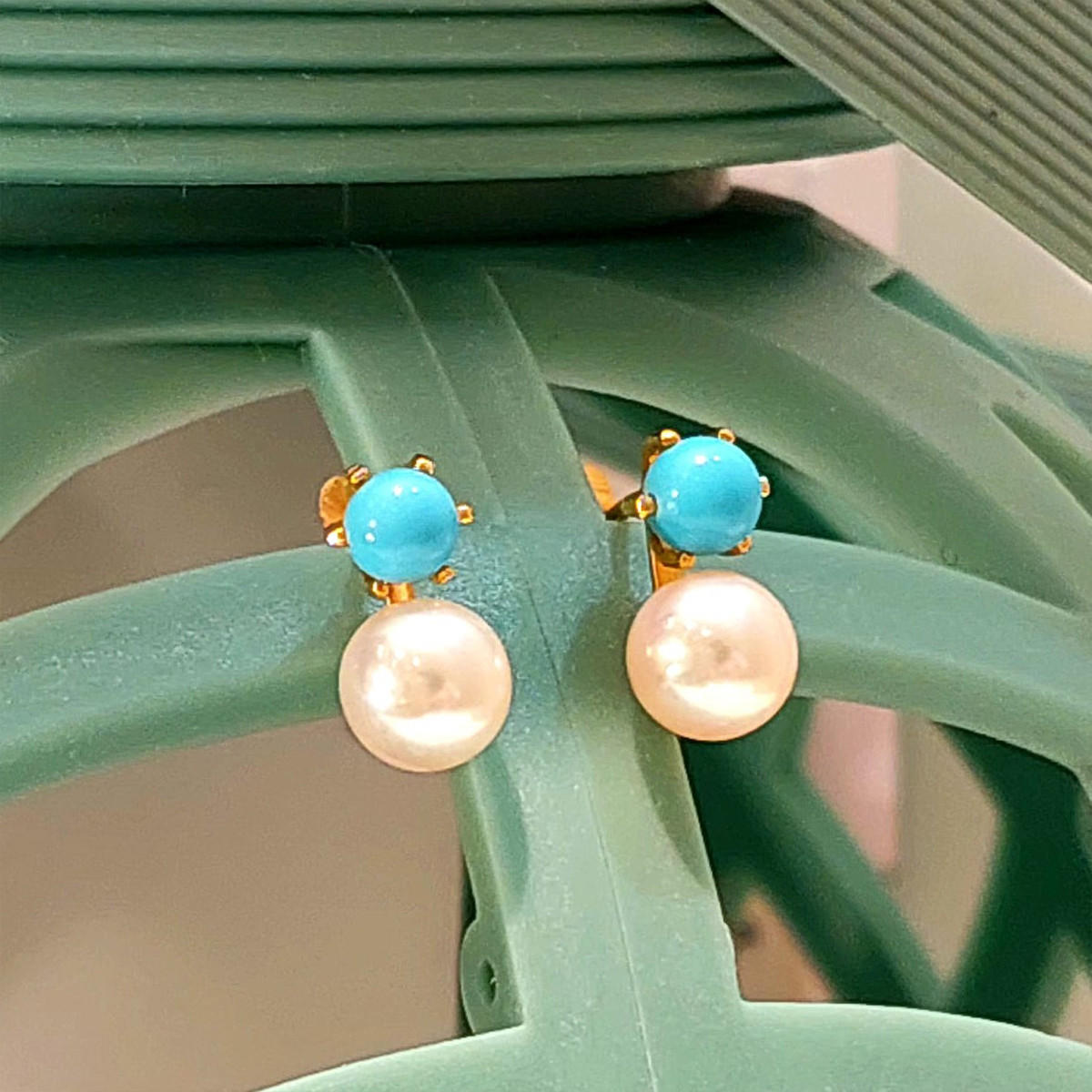 GOLD EARRINGS PEARL AND TURQUOISE