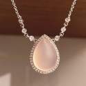 WHITE GOLD PINK QUARTZ AND DIAMOND NECKLACE