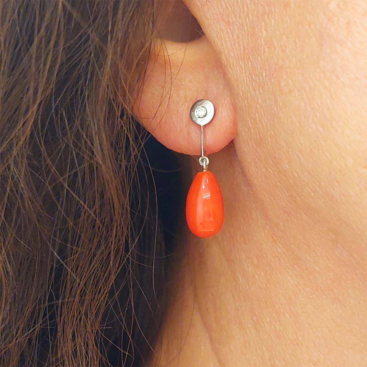 GOLD DIAMOND AND CORAL EARRINGS