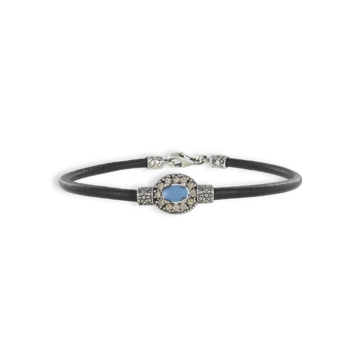 PULSERA CUERO CON TURQUESA OVALADA