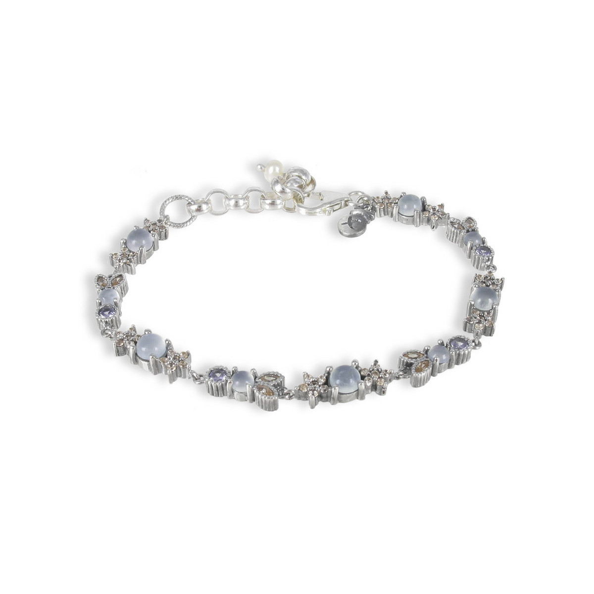 SILVER BRACELET WITH DIFFERENT SHAPES STONES