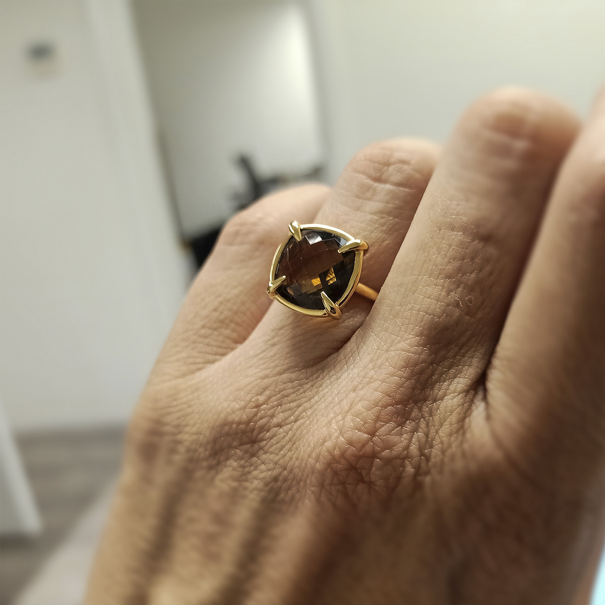 ANILLO ORO ROSA 18 KILATES CUARZO MARRON