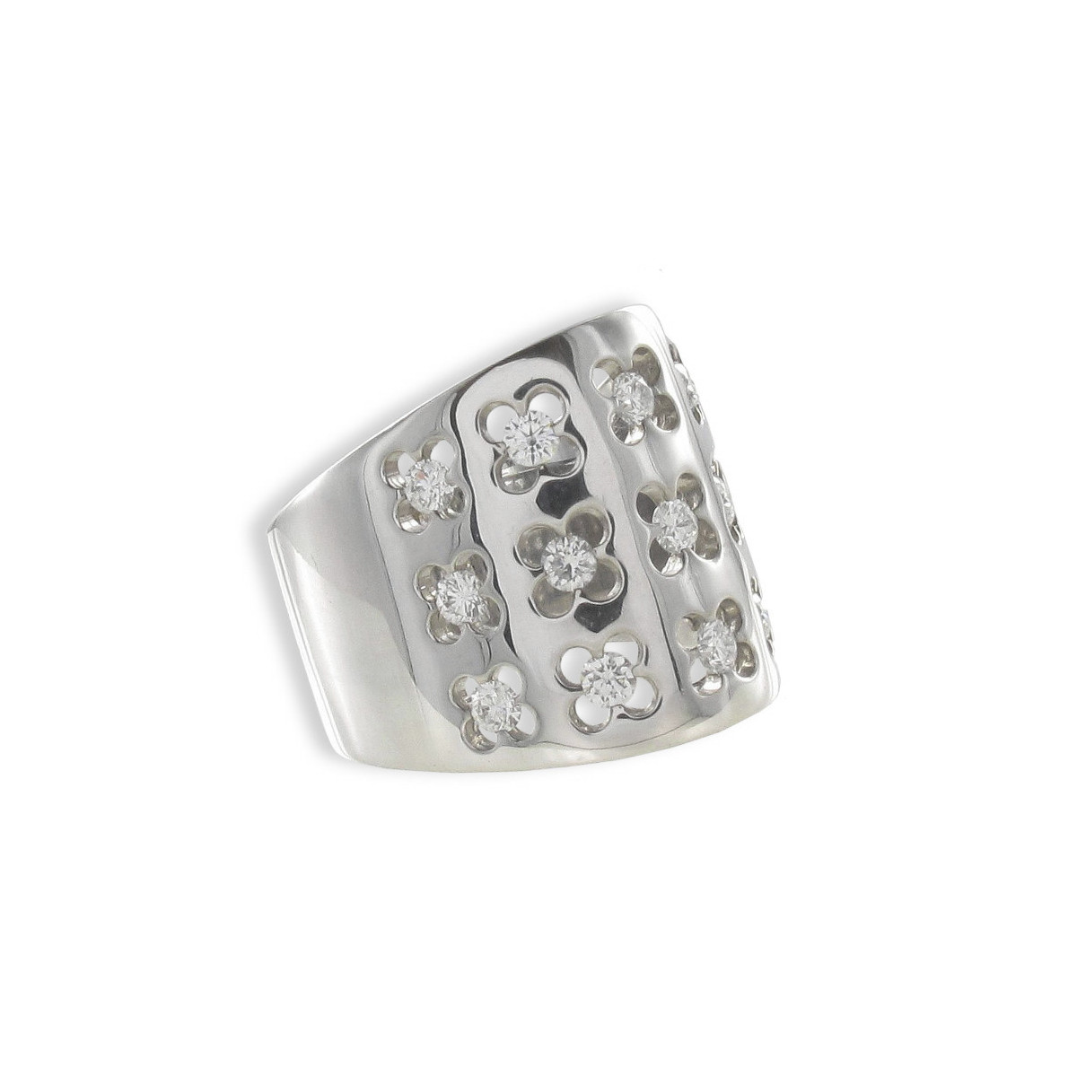 ANILLO ANCHO DISEÑO FLORES CON DIAMANTES