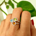 GOLD RING WITH COLORED STONES AND DIAMONDS 0.32 KTES