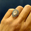 GOLD BERYL SAPPHIRES AND DIAMONDS RING