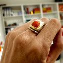 AGED SILVER AND GOLD RING WITH CORAL