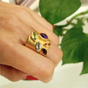 MATT GOLD RING AND STONES IN VARIED COLOR