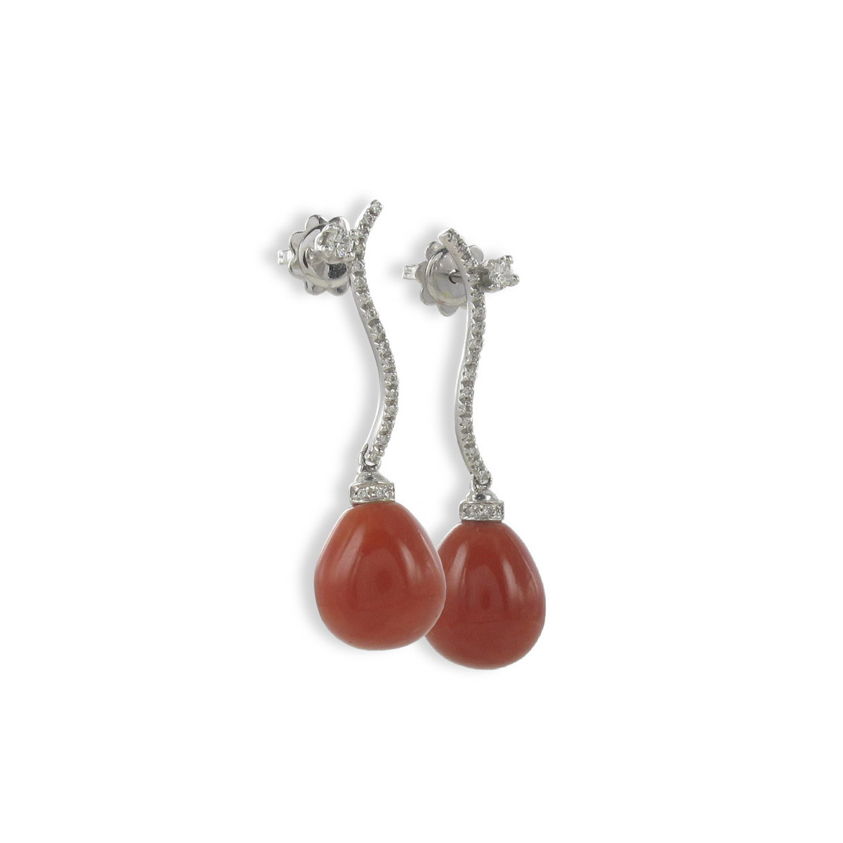 GOLD EARRING DIAMOND AND CORAL