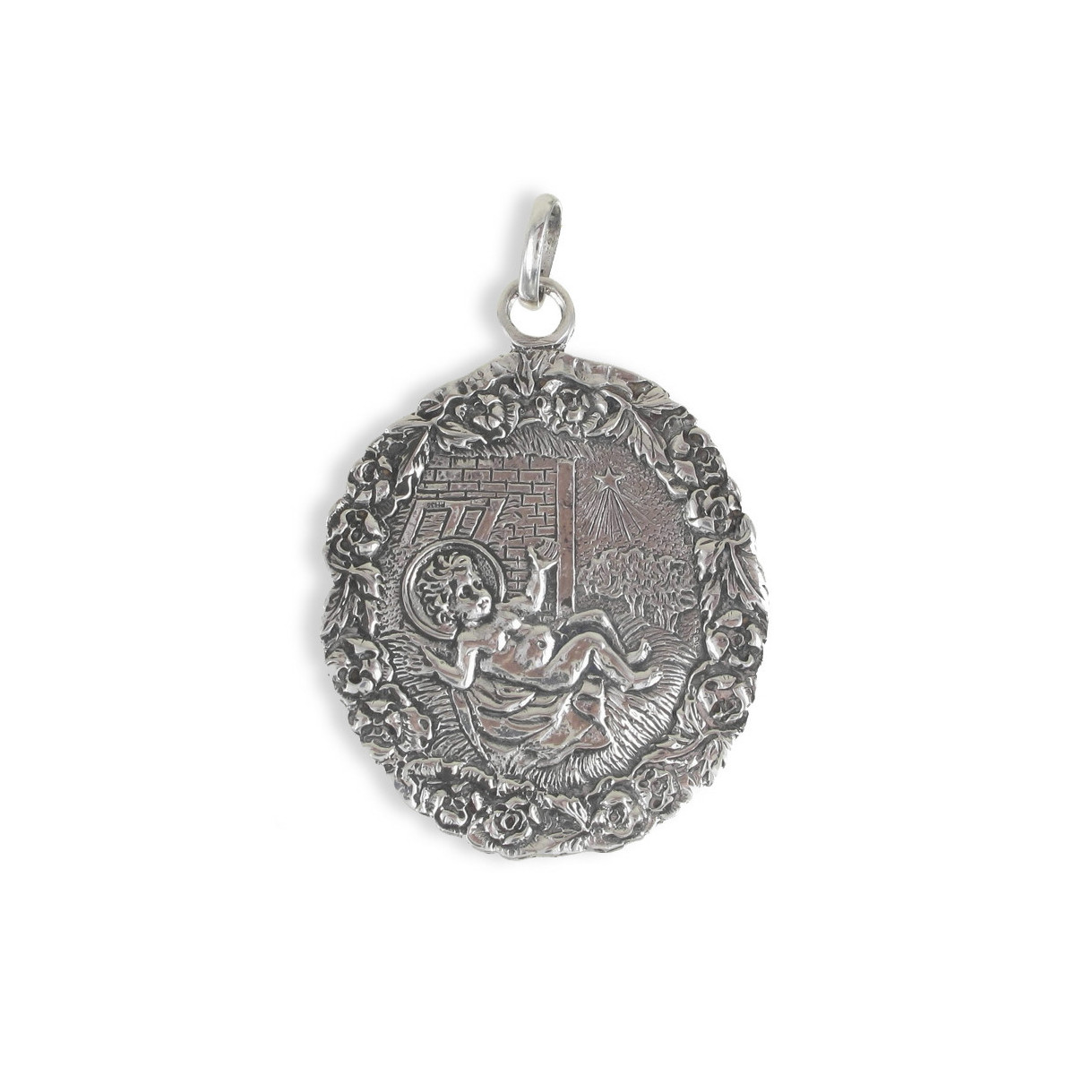 STERLING SILVER CRADLE MEDAL