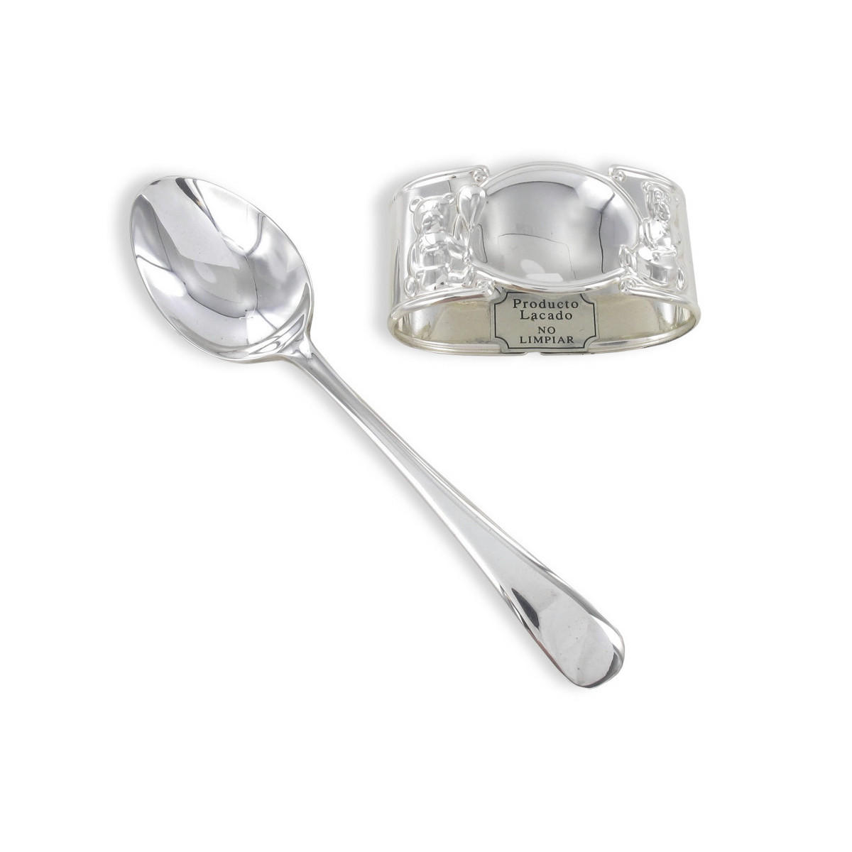 SILVER NAPKIN HOLDER AND SPOON
