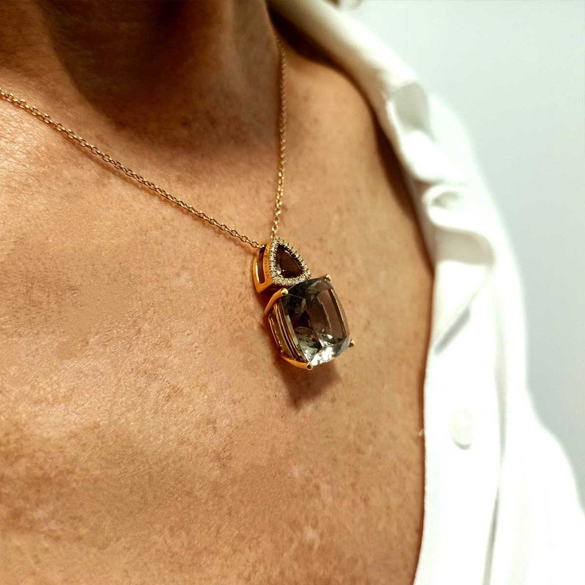 ROSE GOLD QUARTZ AND DIAMOND NECKLACE