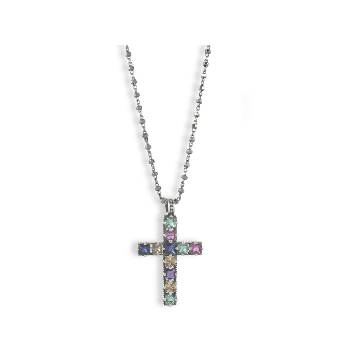 Cross necklace with colored stones deals