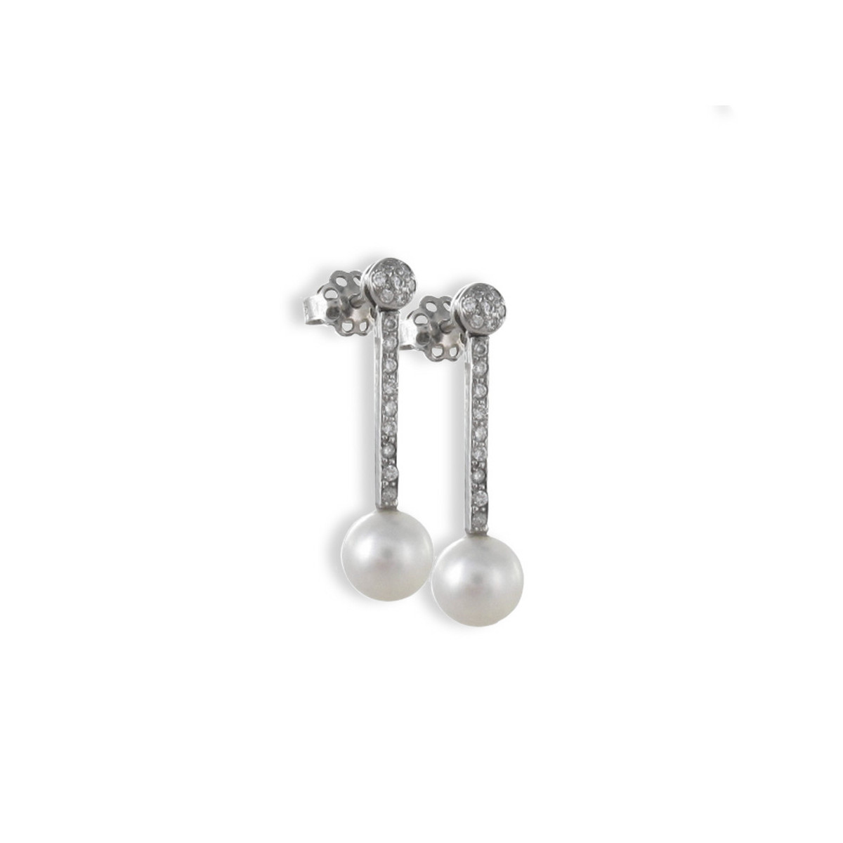 WHITE GOLD EARRINGS WITH DIAMONDS AND PEARL