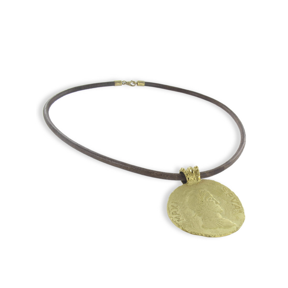 LEATHER NECKLACE WITH GOLD COIN PENDANT