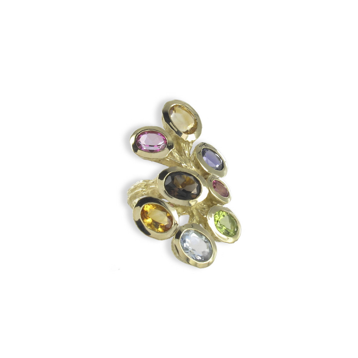 WIDE GOLD RING WITH 8 STONES