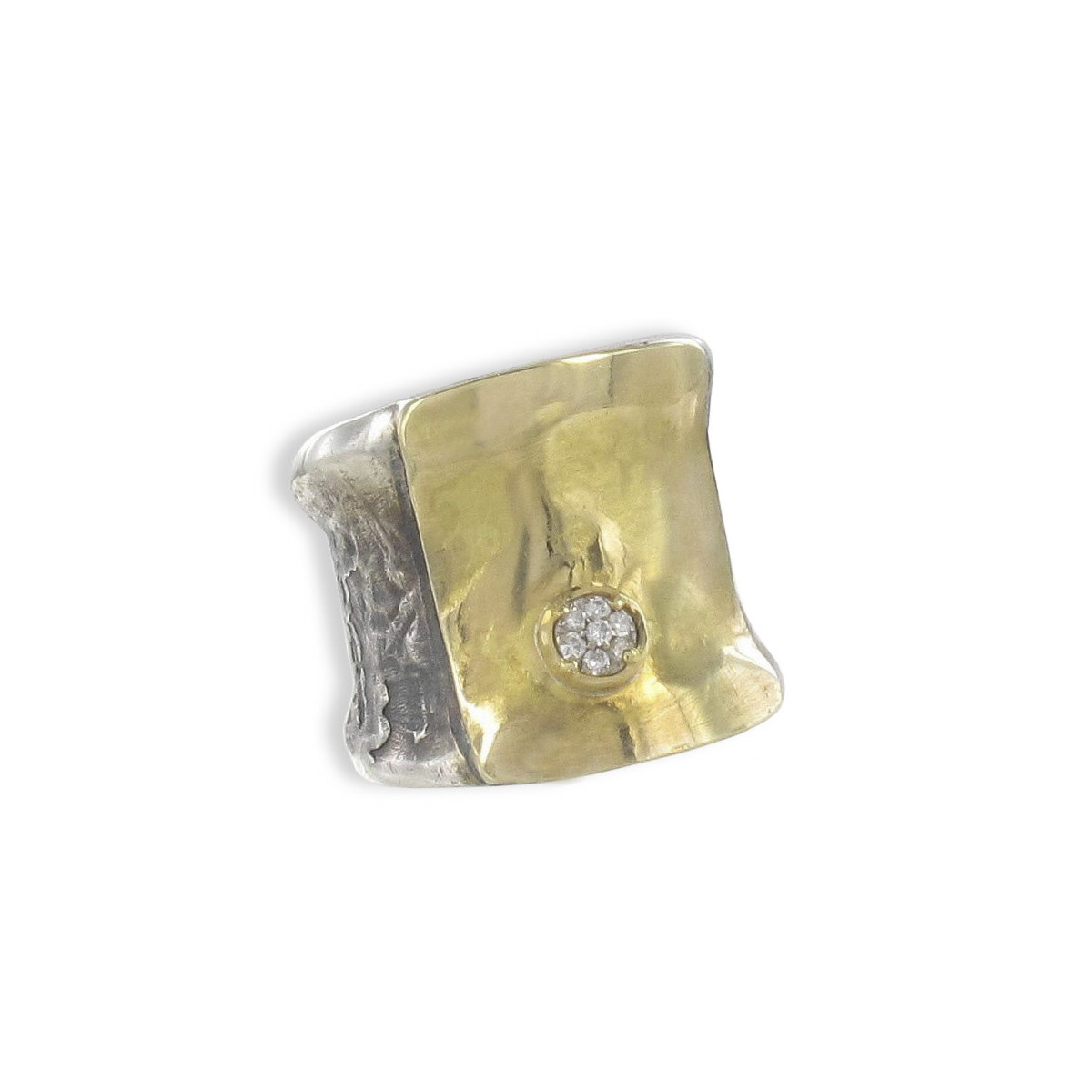 ANELL PLATA I OR AMB 7 DIAMANTS