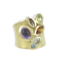 ANILLO ORO MATE Y PIEDRAS COLOR VARIADO