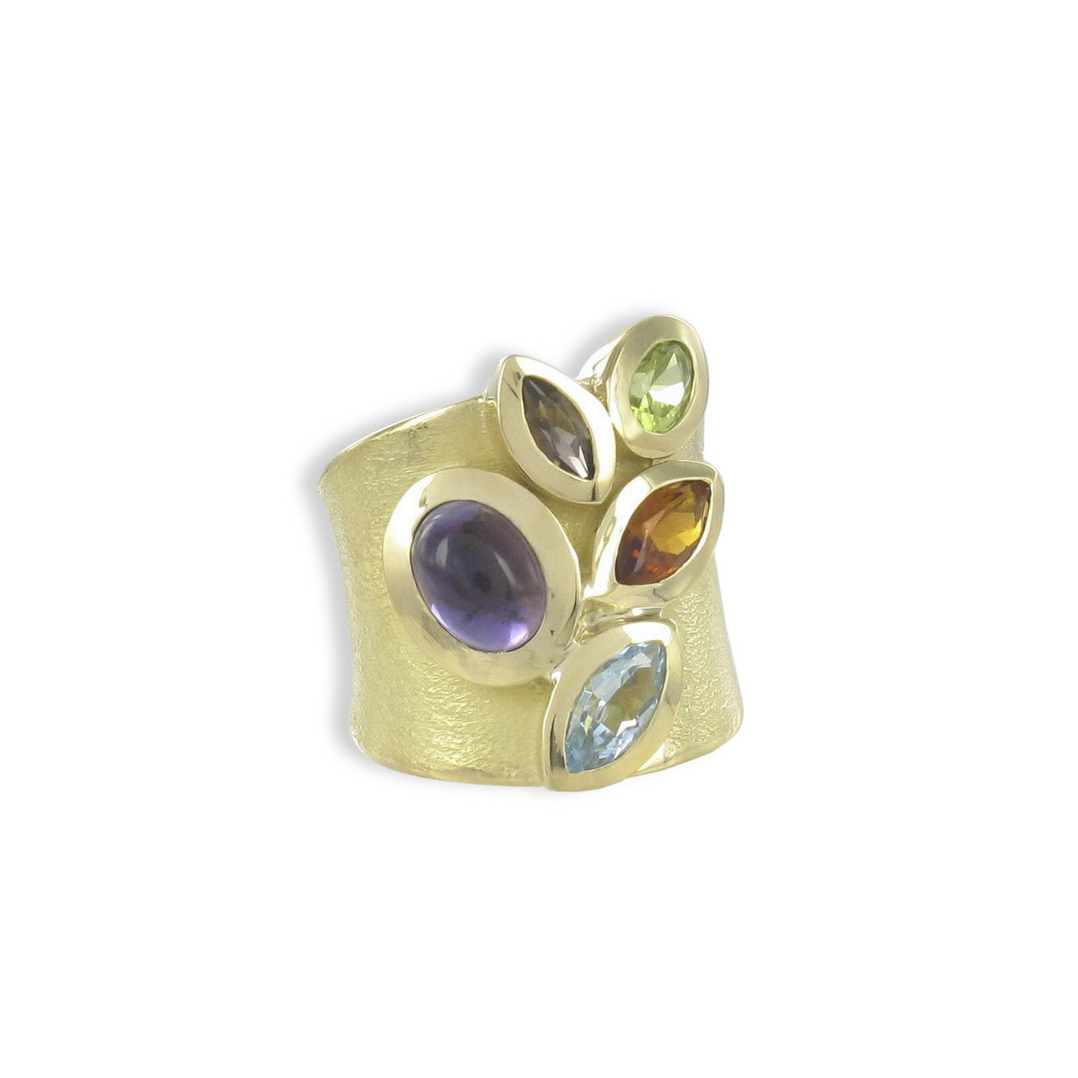 ANILLO ORO MATE Y PIEDRAS COLOR VARIADO