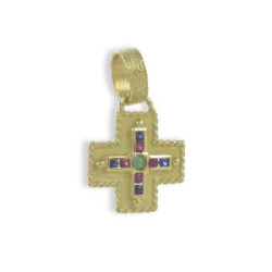 CRUZ GRIEGA ORO CON PIEDRAS PRECIOSAS