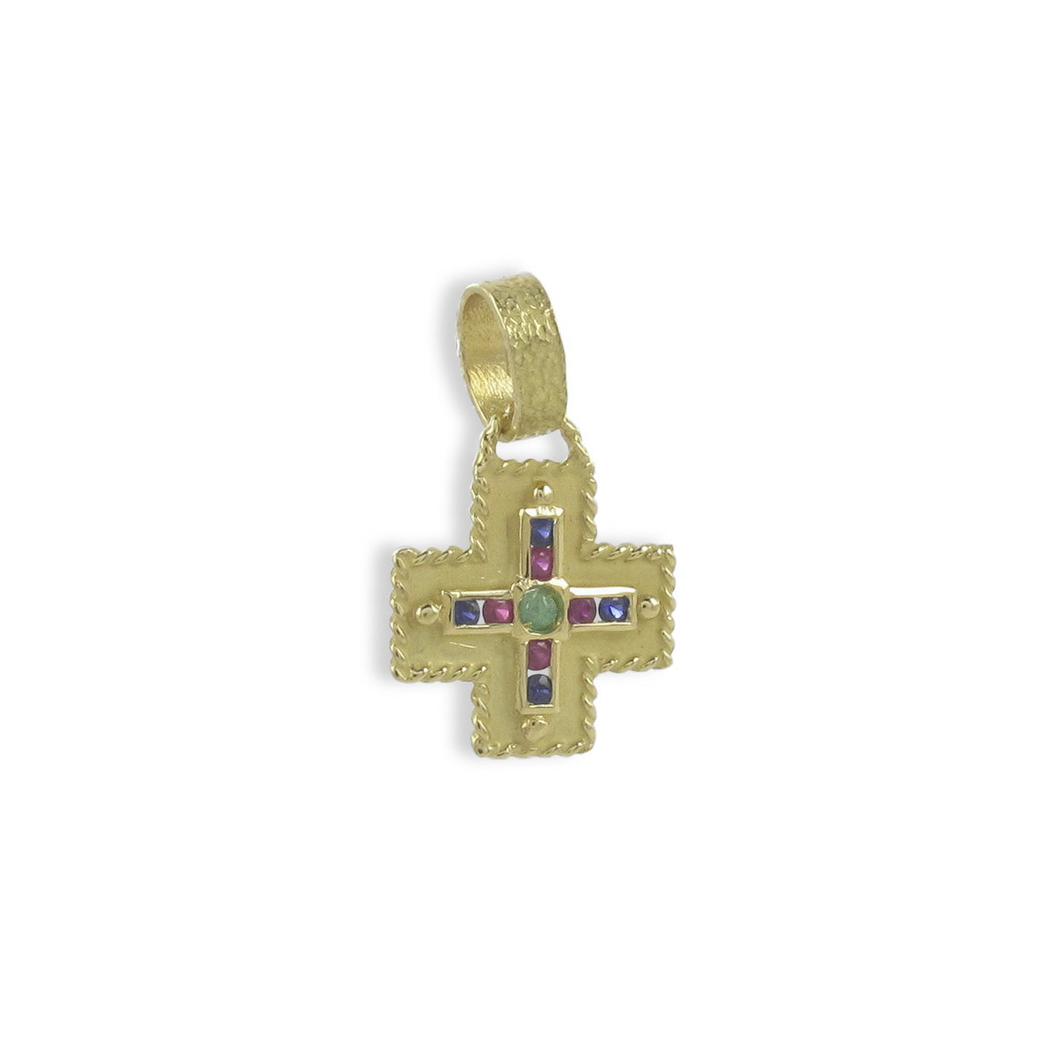 GOLD GREEK CROSS WITH PRECIOUS STONES