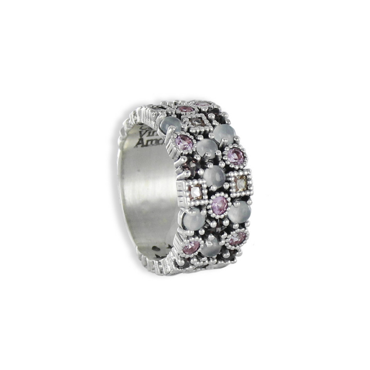 ANILLO PLATA CON PIEDRAS ROSAS
