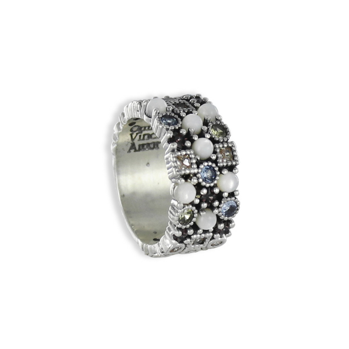 ANILLO PLATA CON NÁCAR Y PIEDRAS DE COLORES