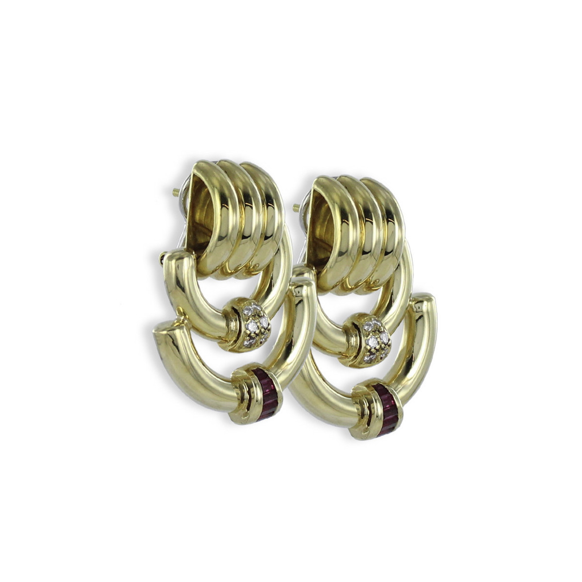 PENDIENTES VOLUMEN CON DIAMANTES Y RUBIS