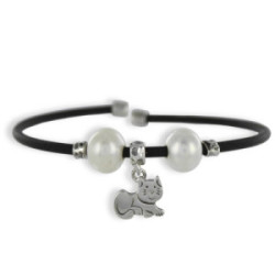 RUBBER BRACELET WITH SILVER AND PEARLS