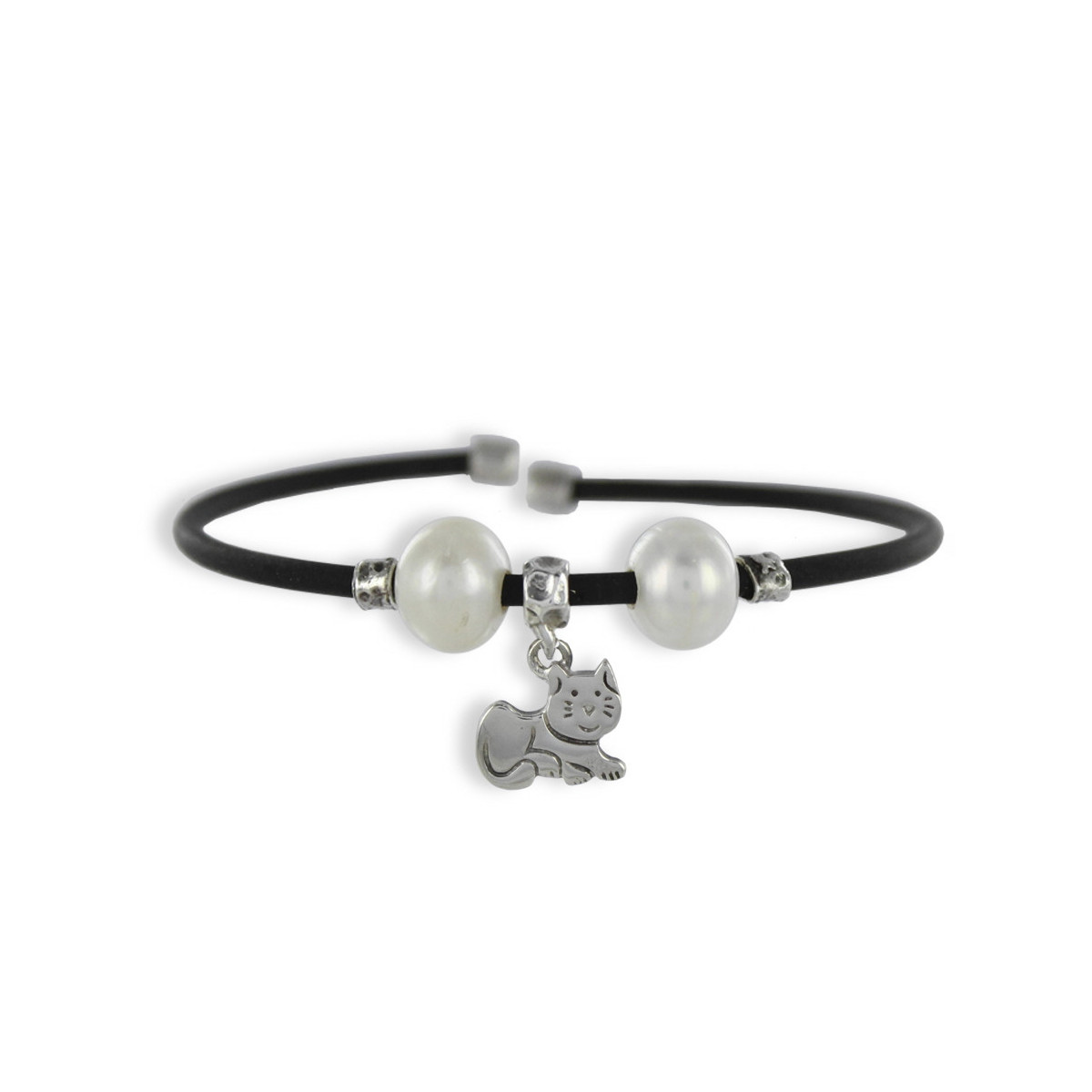 BRAÇALET CAUTXÚ I PLATA AMB PERLES