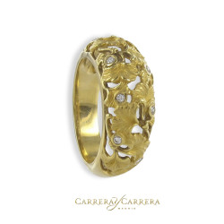 OPENWORK LEAVES WITH DIAMOND RING