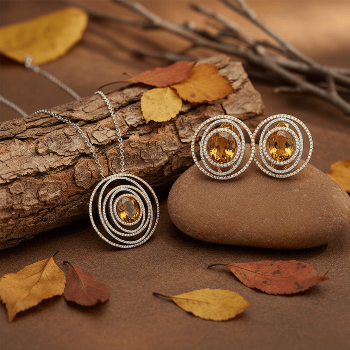 PENDIENTES ORO CUARZO Y DIAMANTES