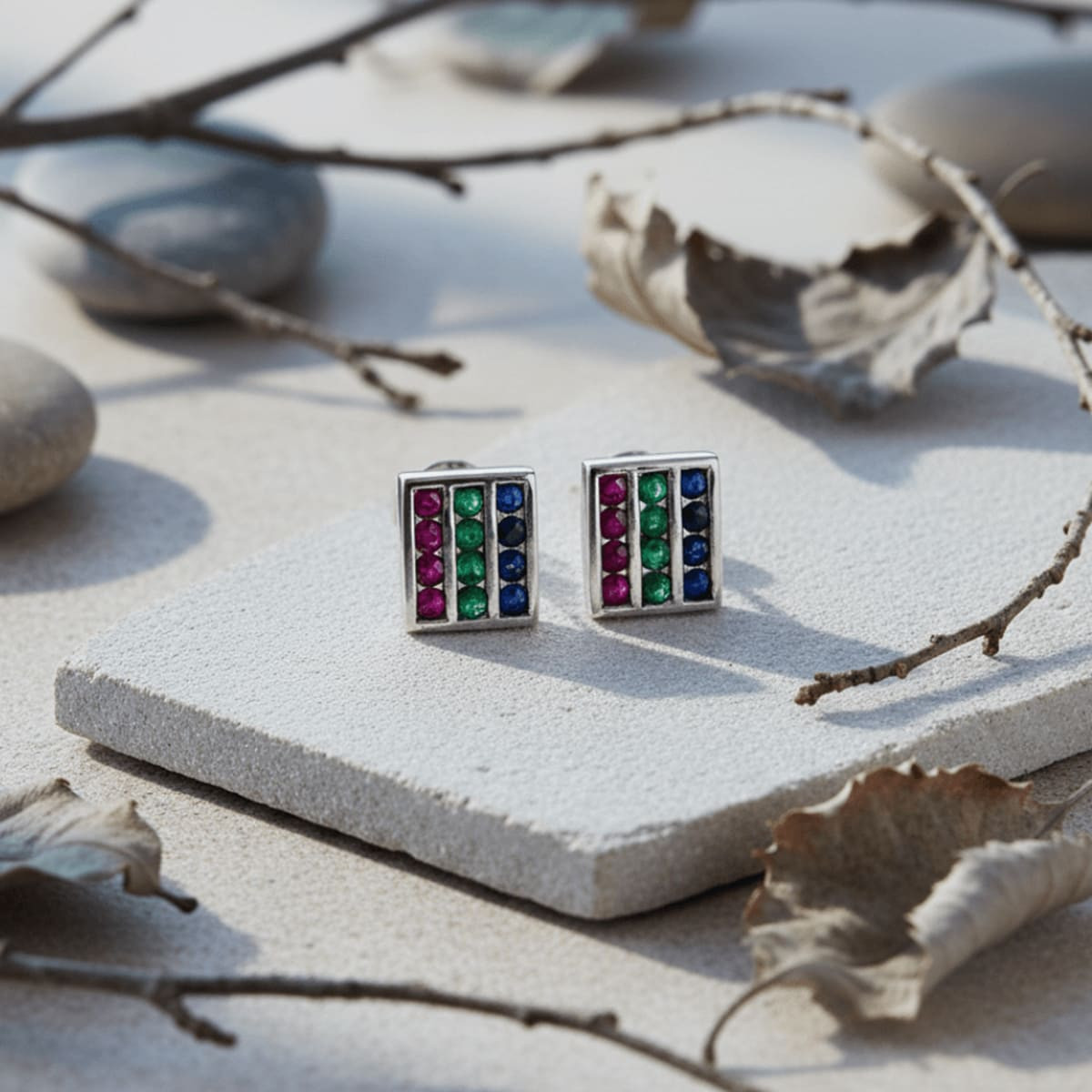 GOLD EARRING WHIT COLORED STONS
