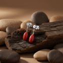 GOLD DIAMOND AND CORAL EARRINGS