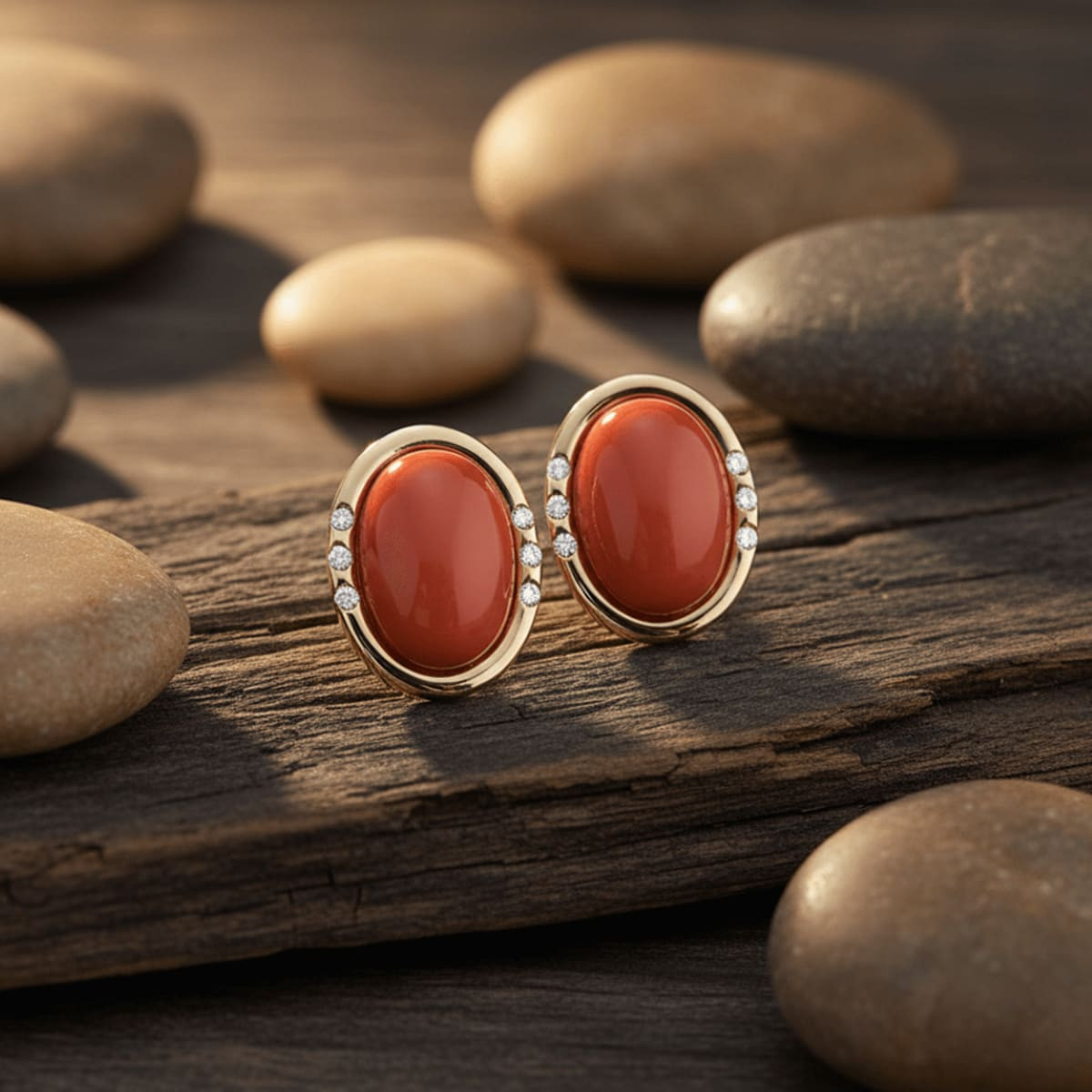 PENDIENTES CORAL ROJO OVALADO