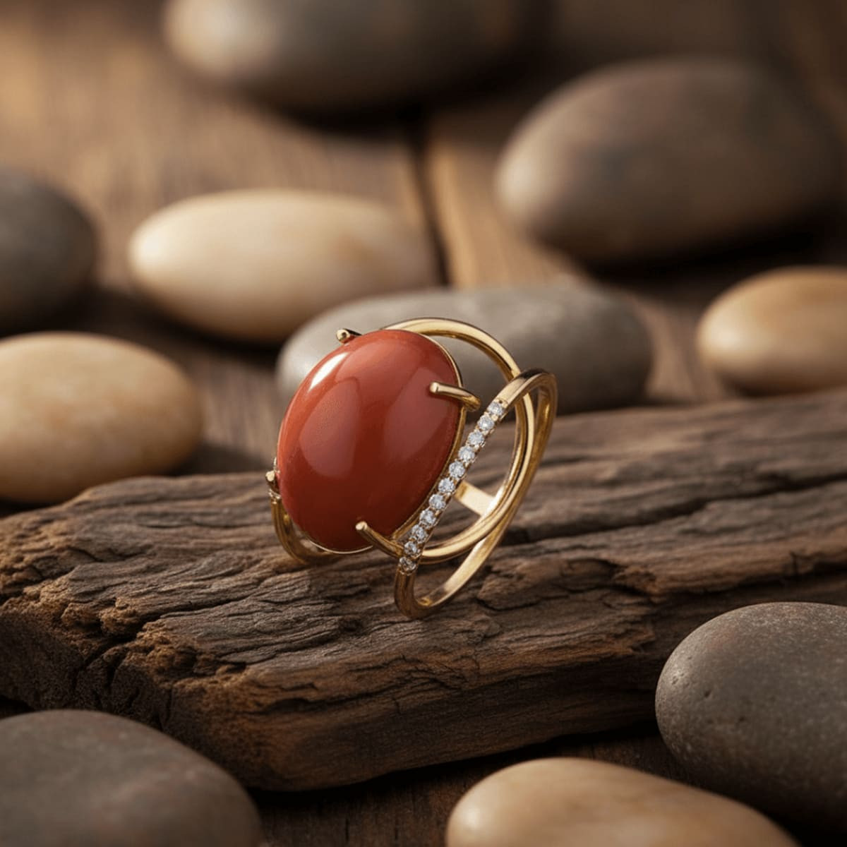 ANILLO 22 DIAMANTES Y CORAL