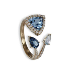 ANELL OR 3 TOPAZIS BLAUS