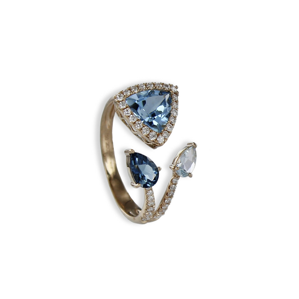 ANELL OR 3 TOPAZIS BLAUS